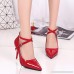 DENER❤️ Women Ladies Stiletto Pumps Shoes,Pointed Toe Ankle Straps High Heels Wide Width Dress Sandals Shoes Mules Red B07NQB189J